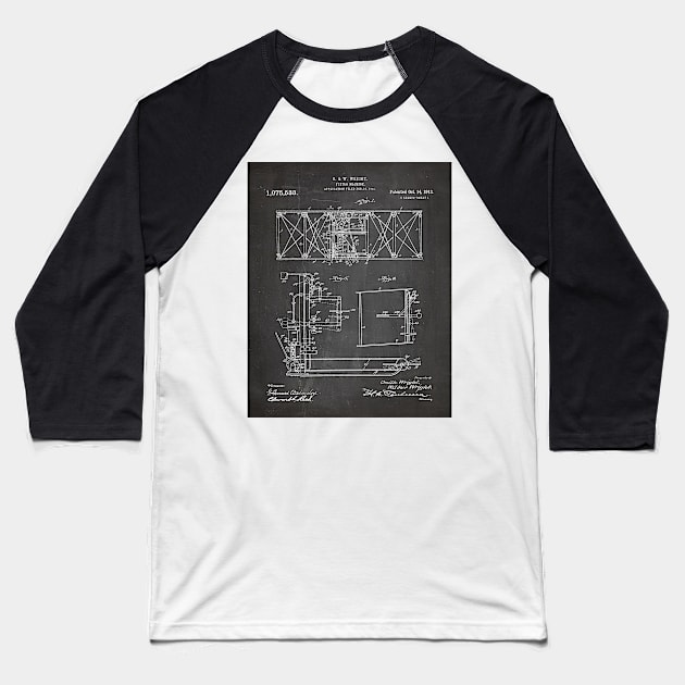 Wright Brothers Aircraft Patent - Aviation Art - Black Chalkboard Baseball T-Shirt by patentpress